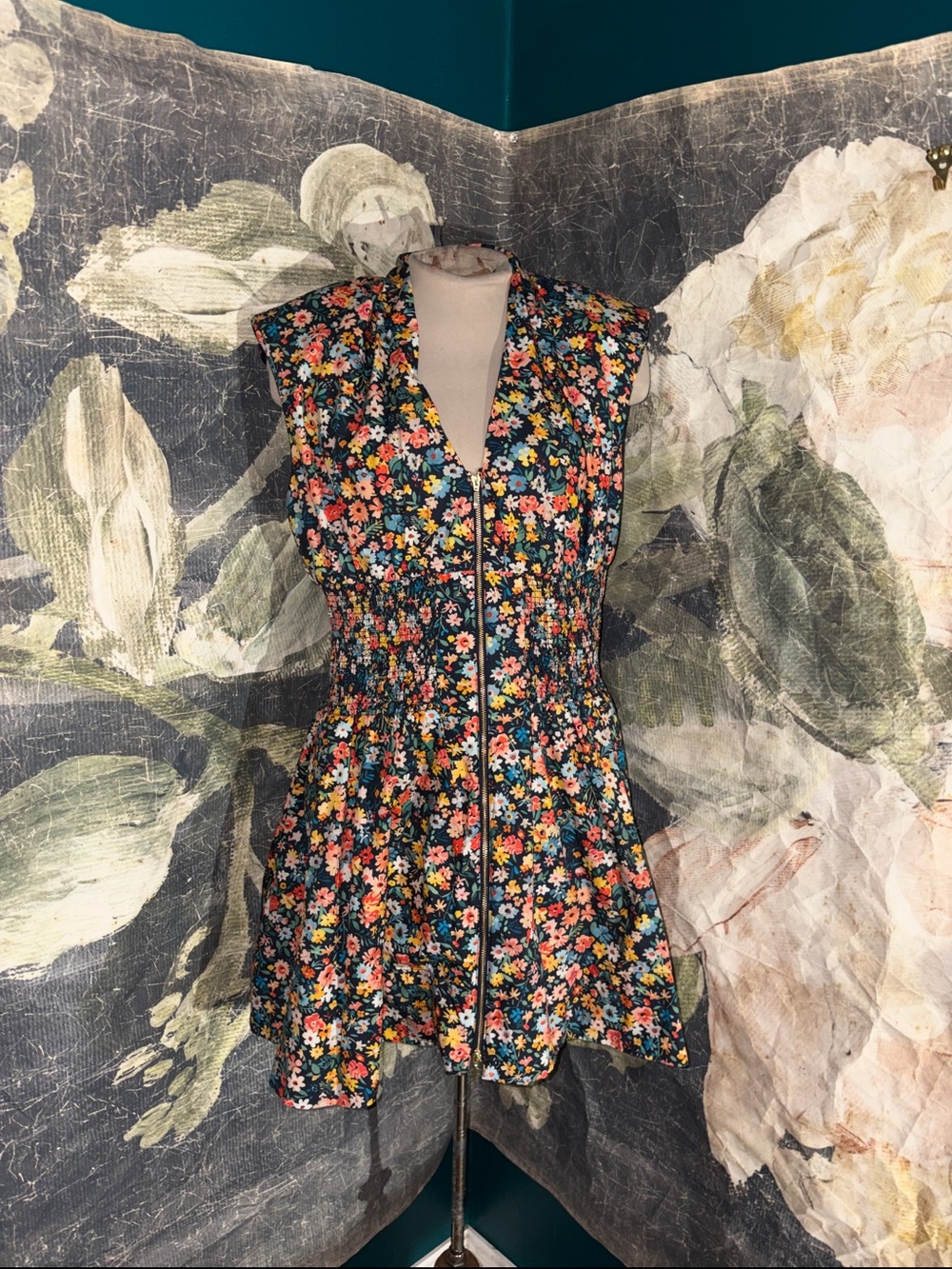 Anthropologie Tommie Navy Floral Zip-Front Mini Dress - Picture 3 of 3